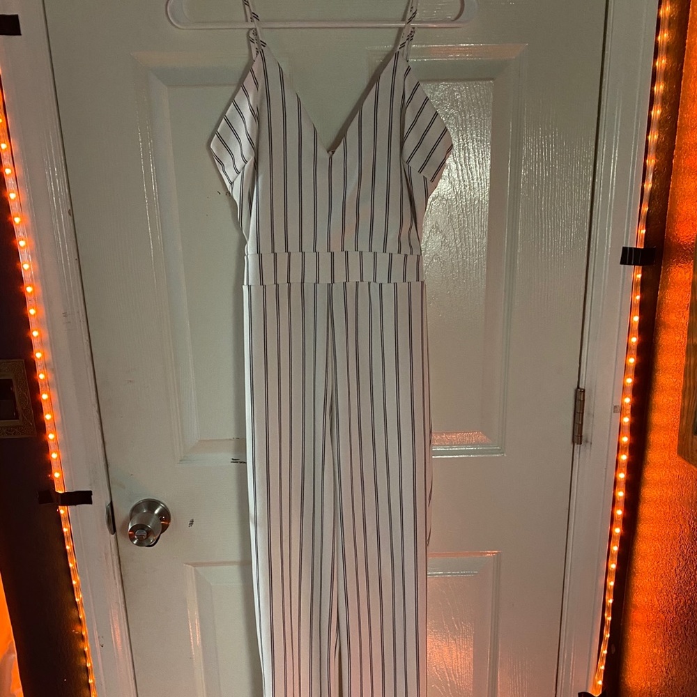 Black and White Stripped Jumpsuit w/ Tie Back